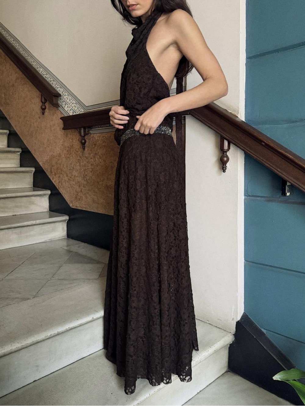 Zara sparkly lace halter dress size S